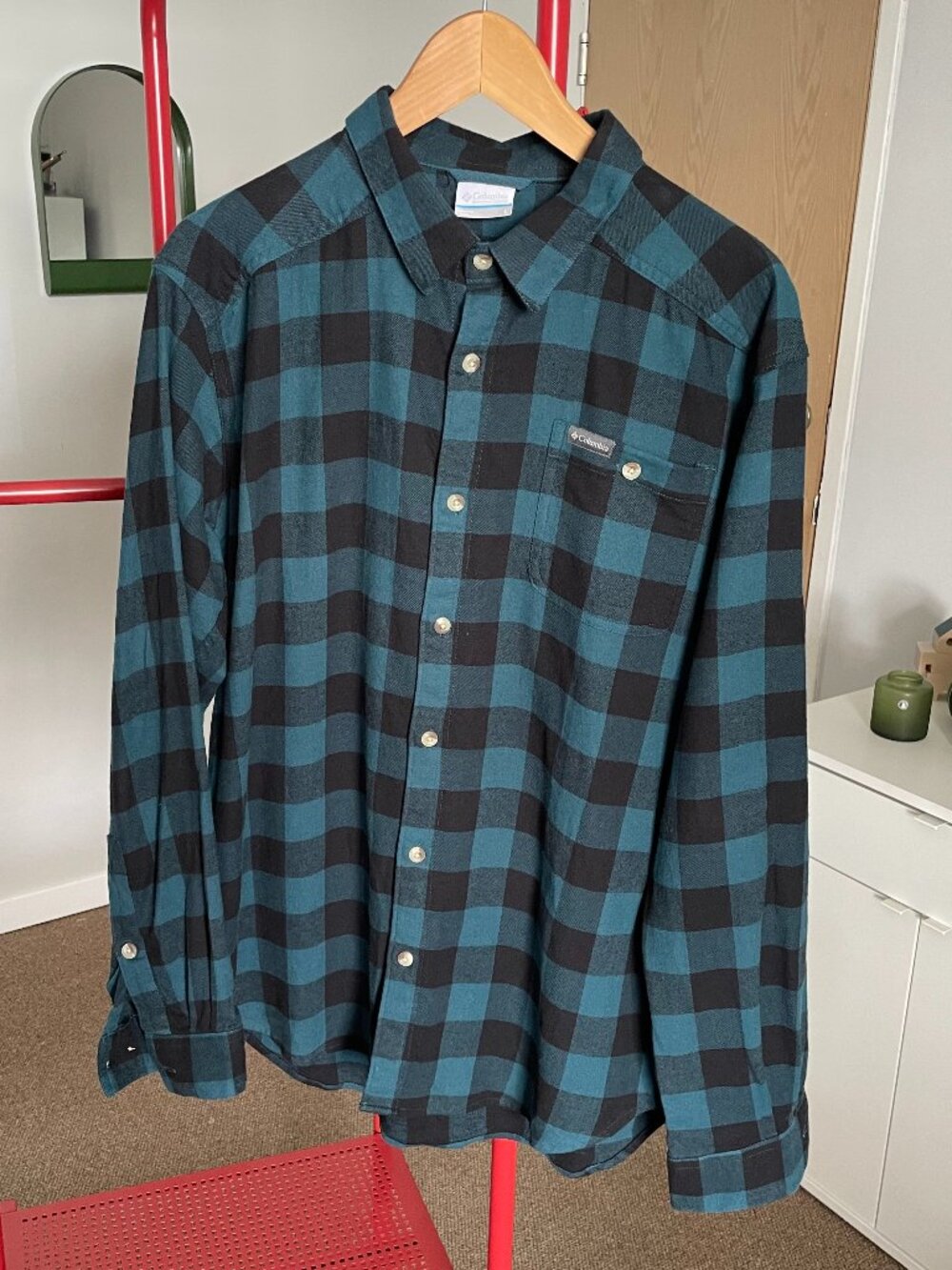 Columbia Flannel Button Down Shirt - Black & Teal - Size Large